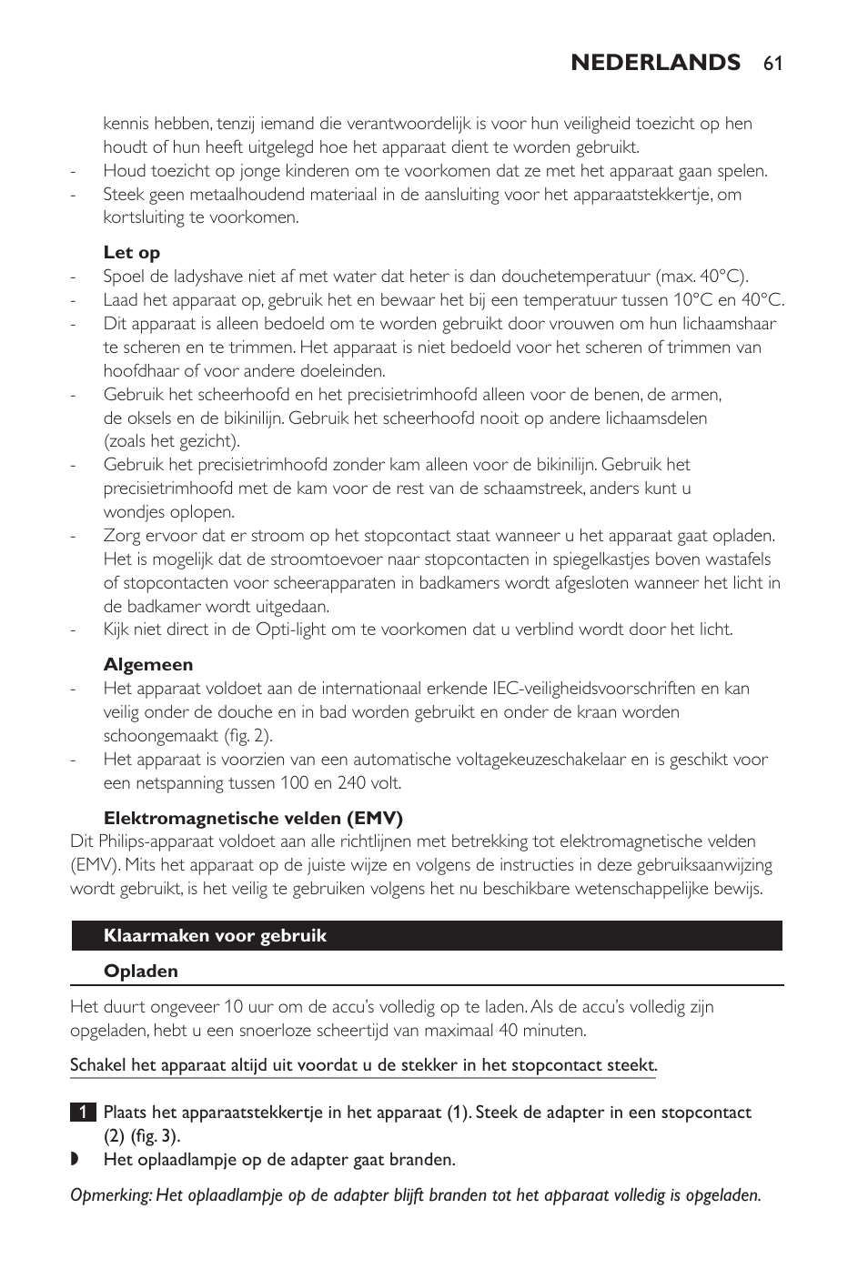Nederlands | Philips Ladyshave Sensitive User Manual | Page 61 / 108