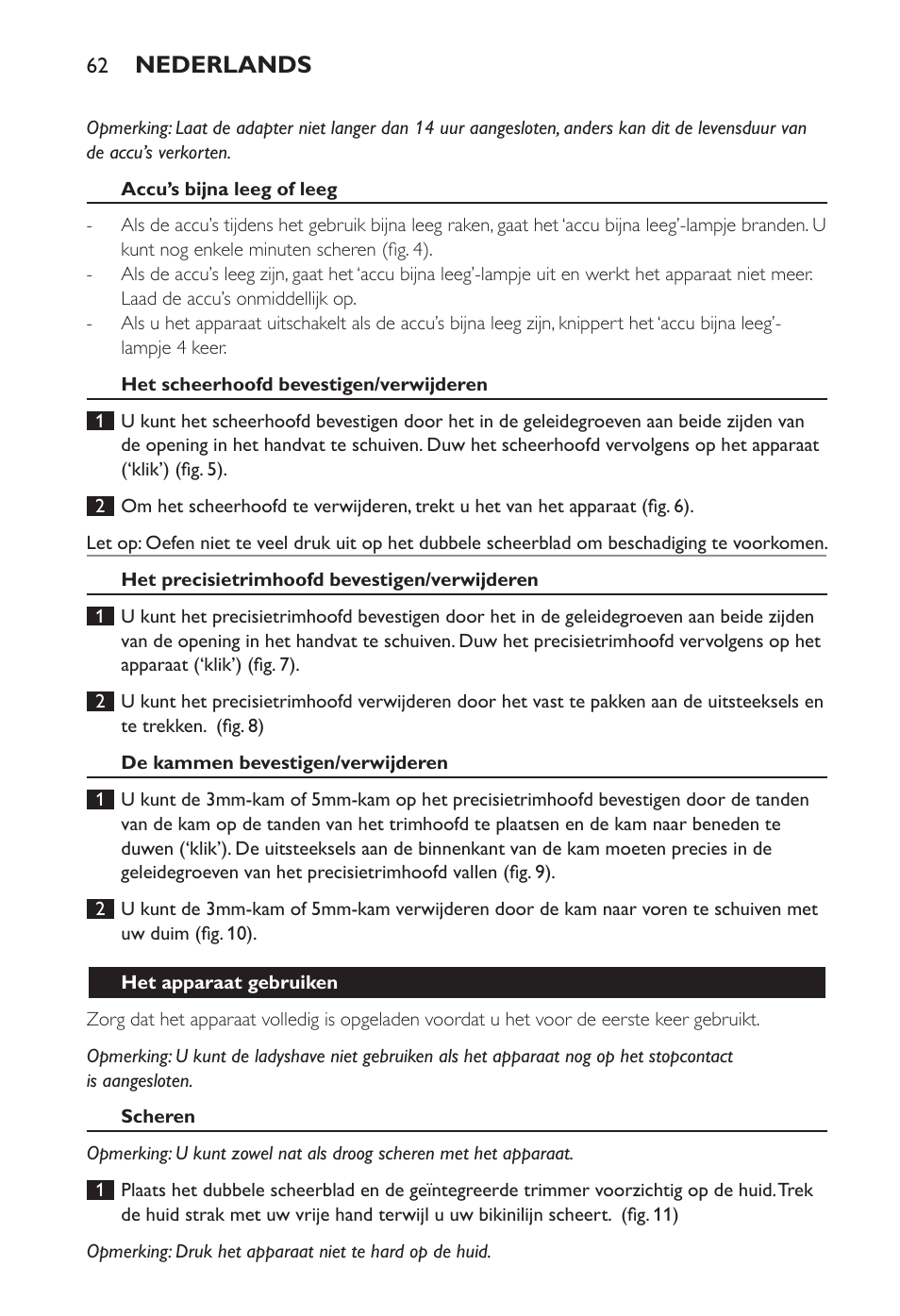 Nederlands | Philips Ladyshave Sensitive User Manual | Page 62 / 108