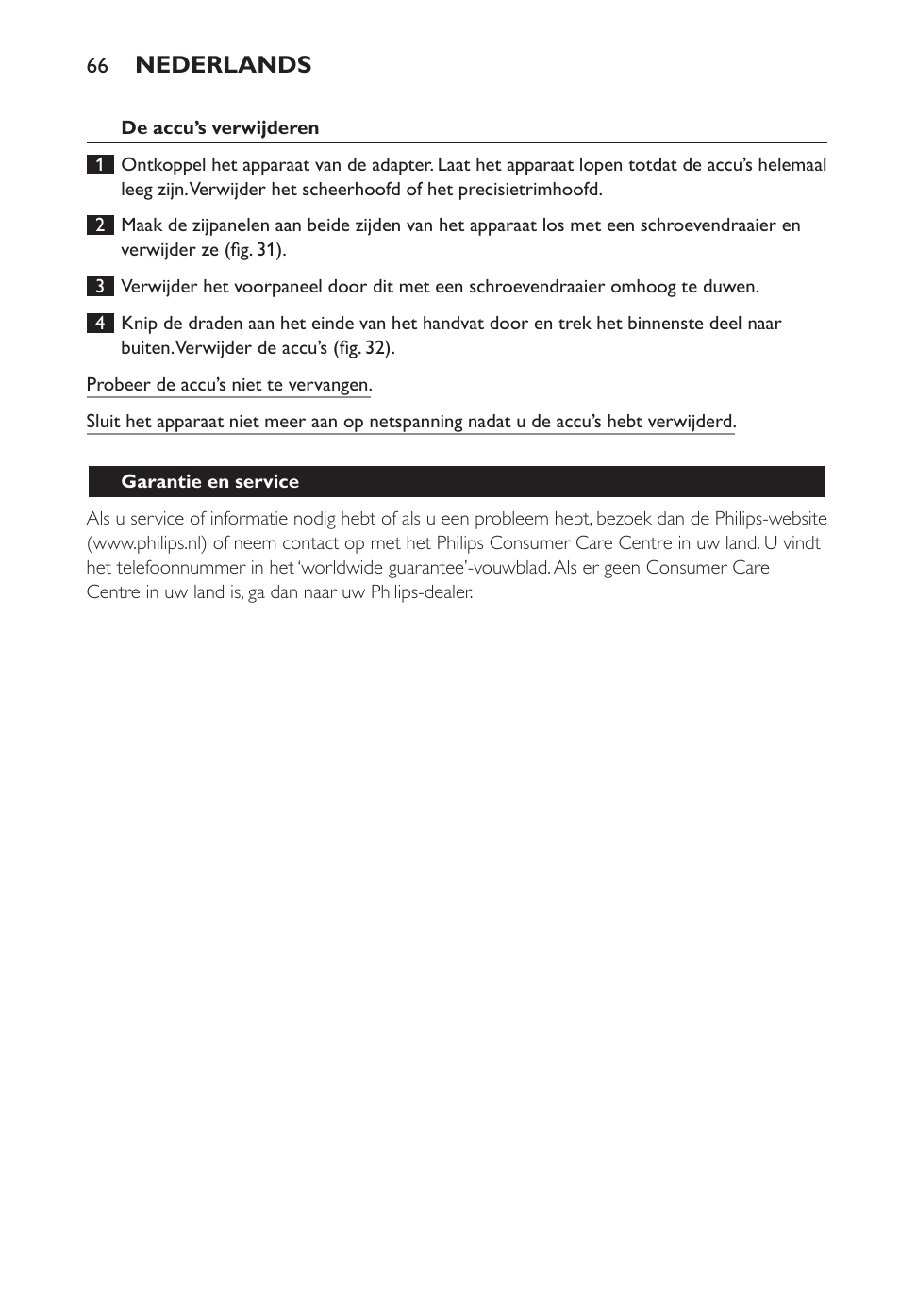 Nederlands | Philips Ladyshave Sensitive User Manual | Page 66 / 108