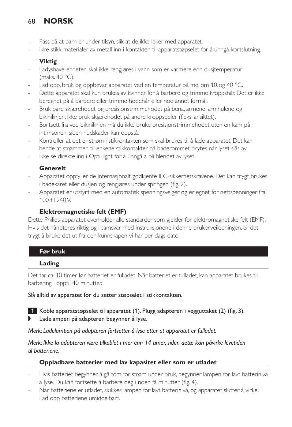 Norsk | Philips Ladyshave Sensitive User Manual | Page 68 / 108
