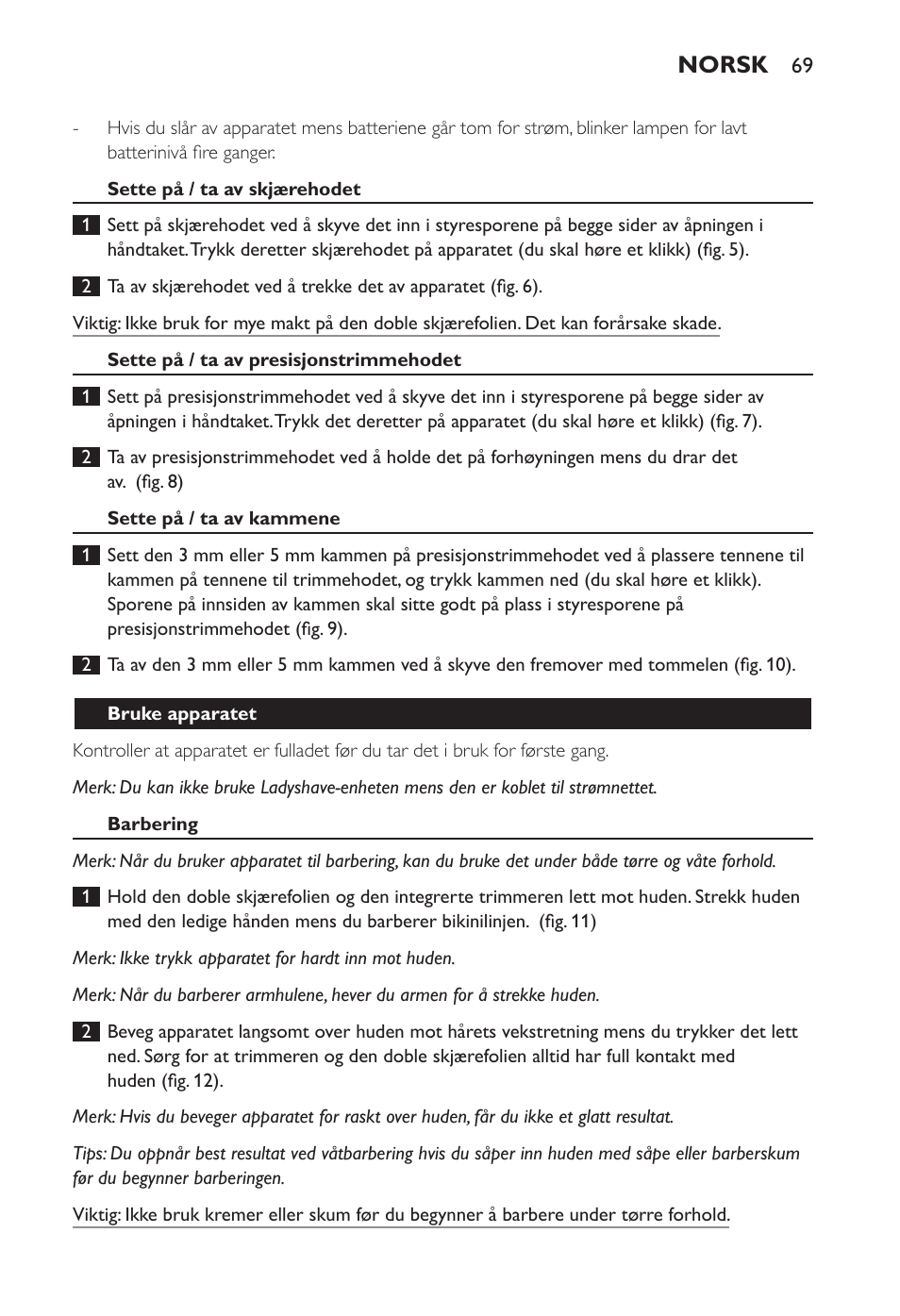 Norsk | Philips Ladyshave Sensitive User Manual | Page 69 / 108