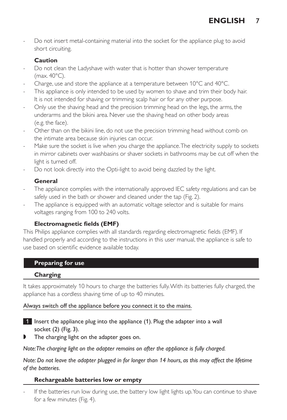 English | Philips Ladyshave Sensitive User Manual | Page 7 / 108