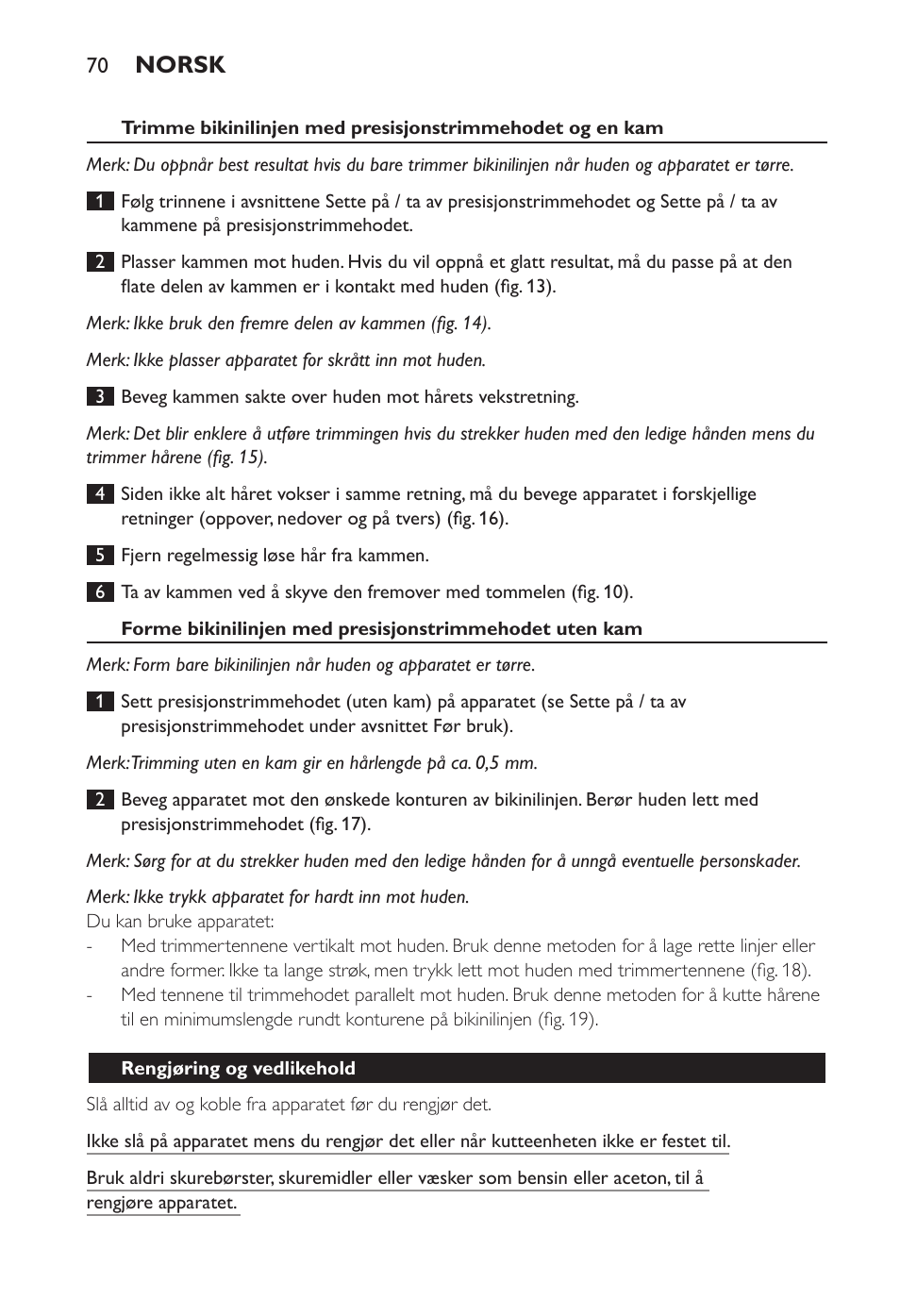 Norsk | Philips Ladyshave Sensitive User Manual | Page 70 / 108