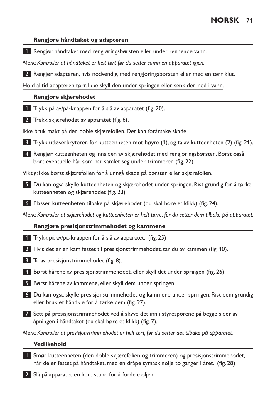 Norsk | Philips Ladyshave Sensitive User Manual | Page 71 / 108