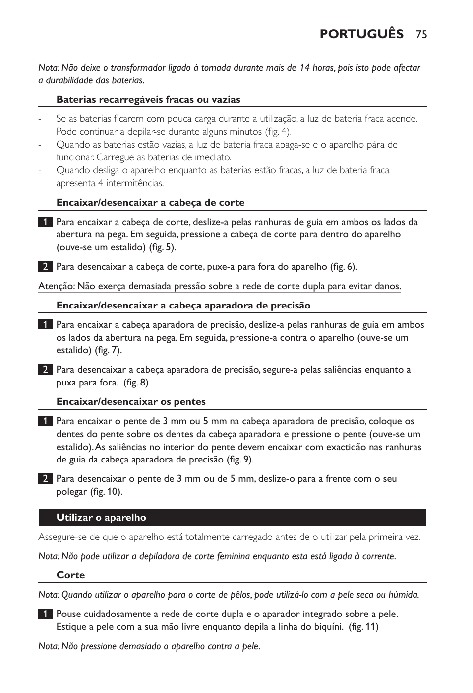 Português | Philips Ladyshave Sensitive User Manual | Page 75 / 108