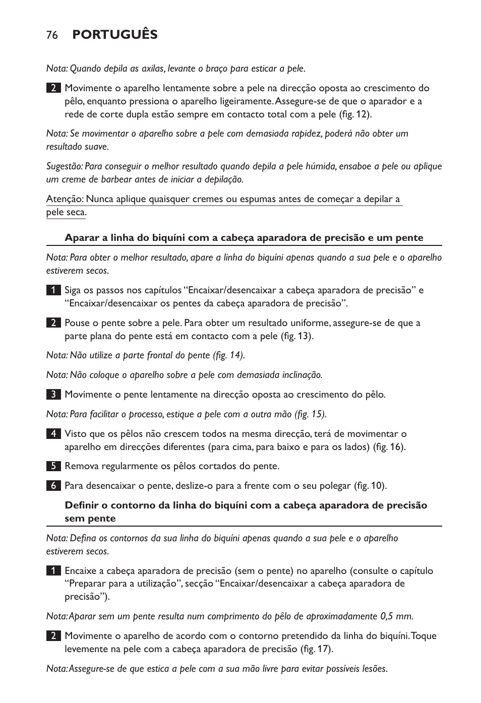 Português | Philips Ladyshave Sensitive User Manual | Page 76 / 108