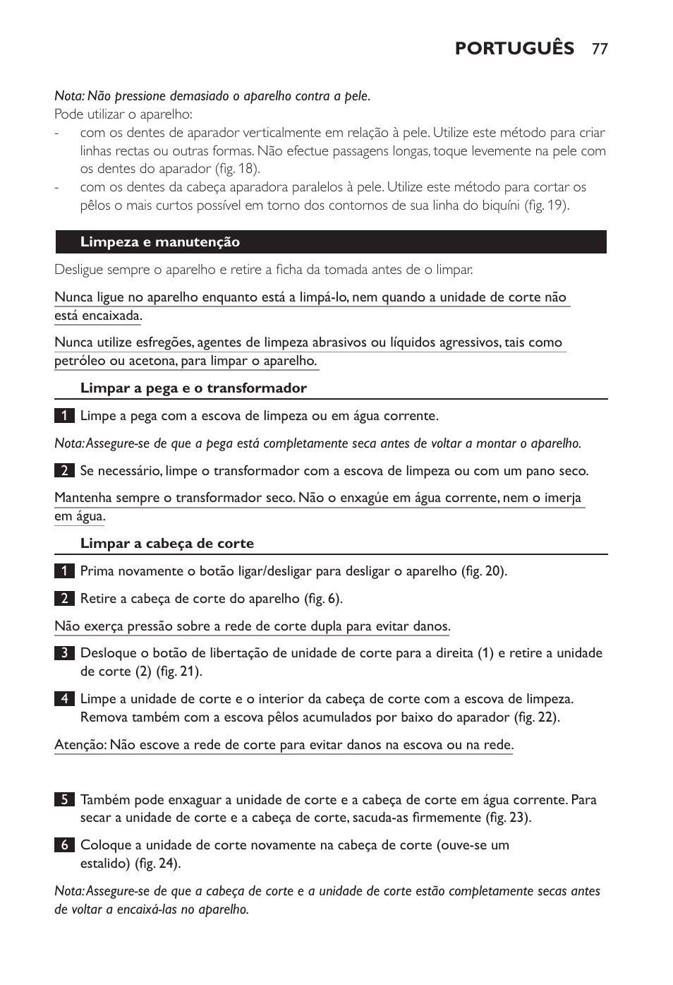 Português | Philips Ladyshave Sensitive User Manual | Page 77 / 108