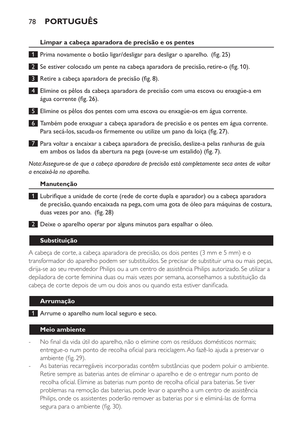 Português | Philips Ladyshave Sensitive User Manual | Page 78 / 108