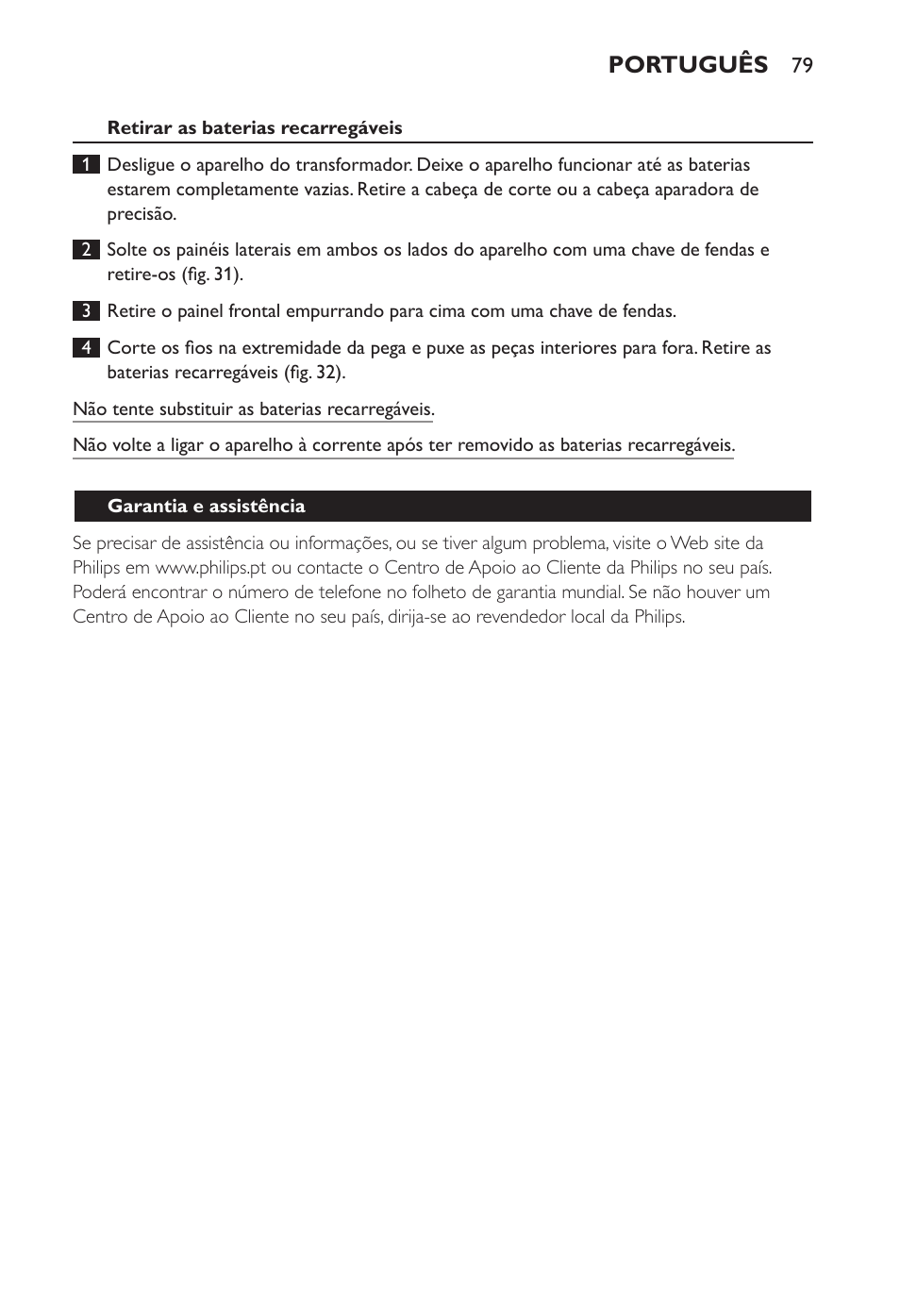 Português | Philips Ladyshave Sensitive User Manual | Page 79 / 108