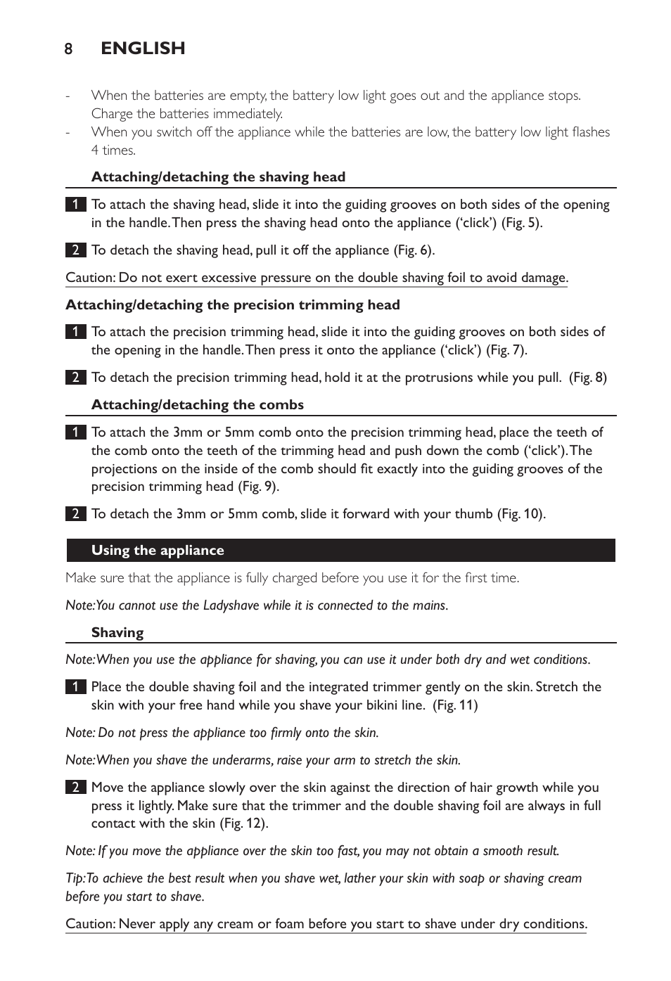 English | Philips Ladyshave Sensitive User Manual | Page 8 / 108