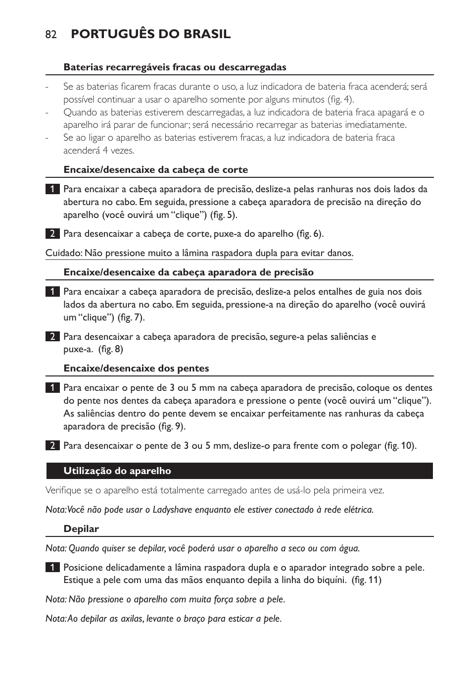 Português do brasil | Philips Ladyshave Sensitive User Manual | Page 82 / 108