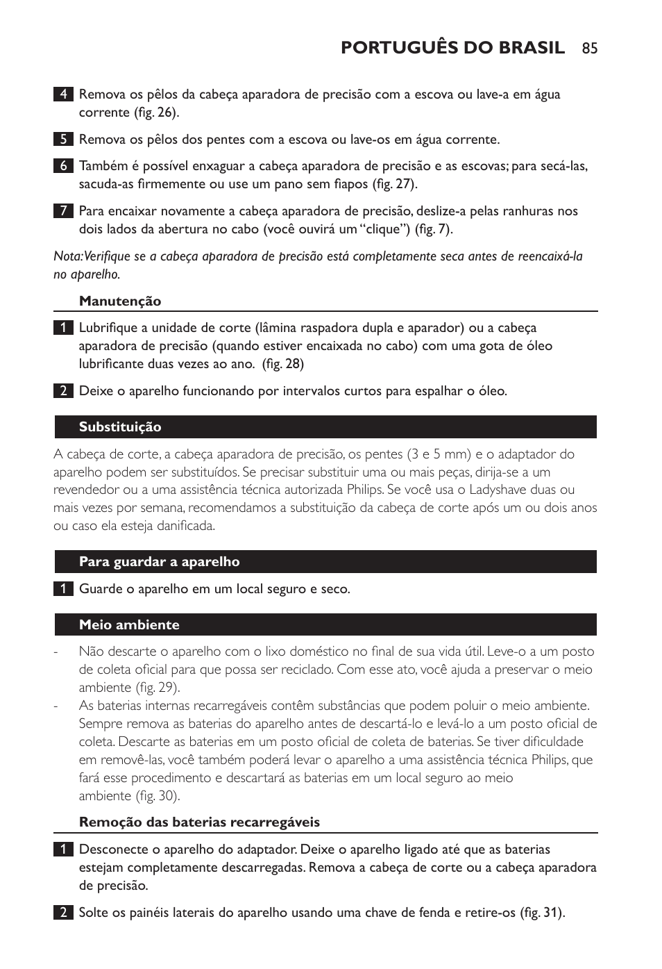 Português do brasil | Philips Ladyshave Sensitive User Manual | Page 85 / 108