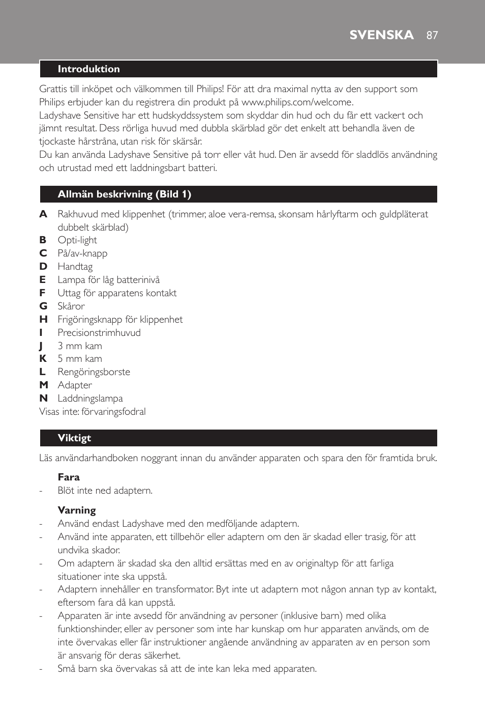 Svenska | Philips Ladyshave Sensitive User Manual | Page 87 / 108