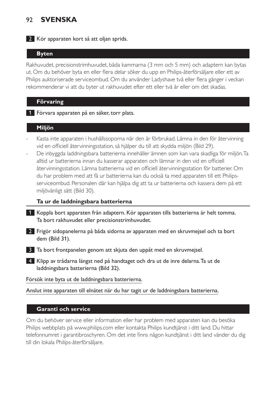 Svenska | Philips Ladyshave Sensitive User Manual | Page 92 / 108