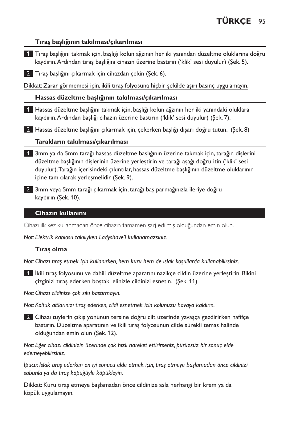Türkçe | Philips Ladyshave Sensitive User Manual | Page 95 / 108