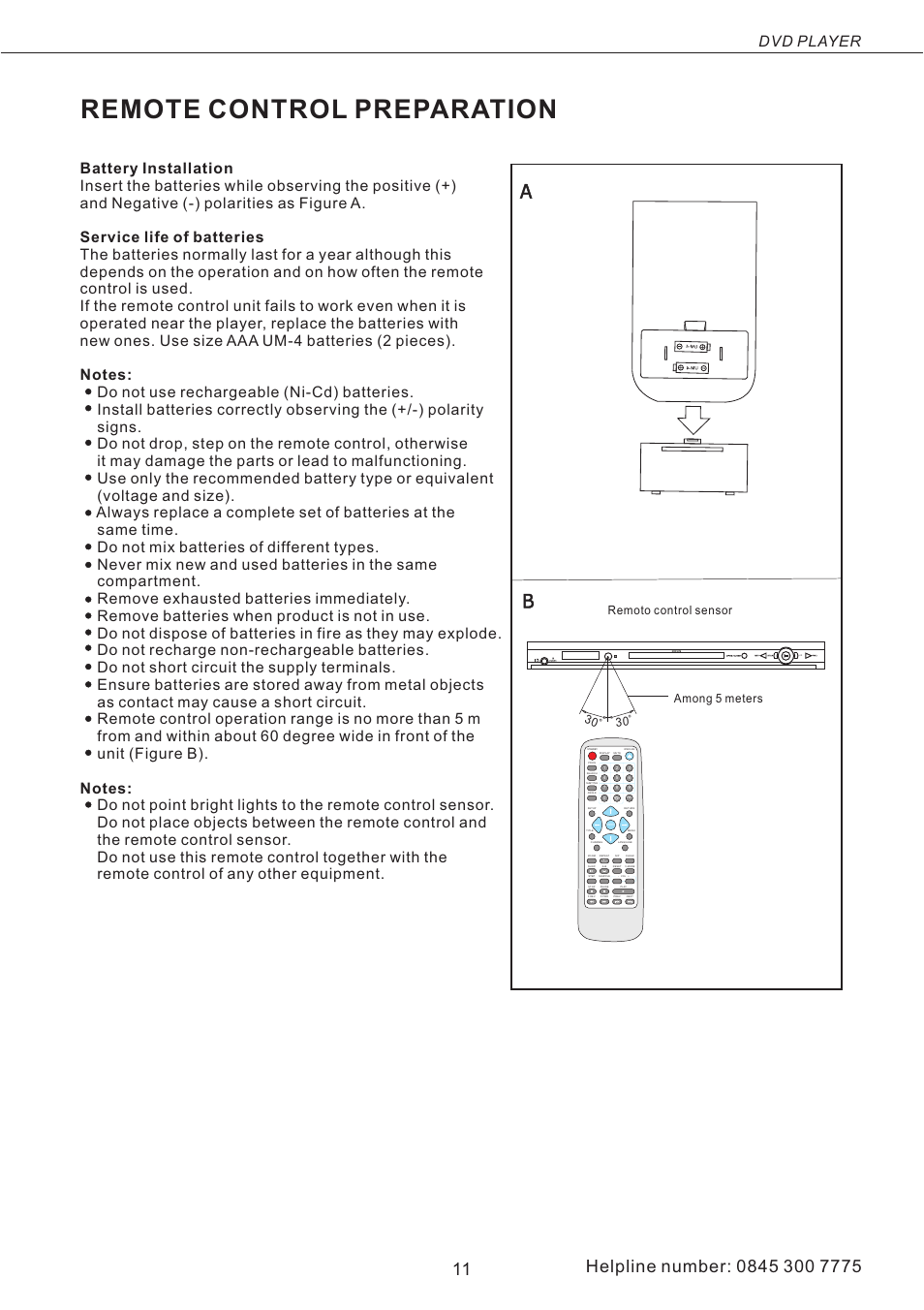 Remote control preparation, Dvd player | Asda DVD1072UK User Manual | Page 12 / 22