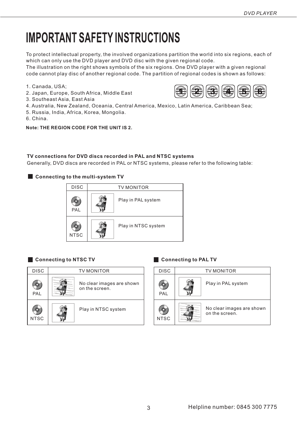 Important safety instructions | Asda DVD1072UK User Manual | Page 4 / 22