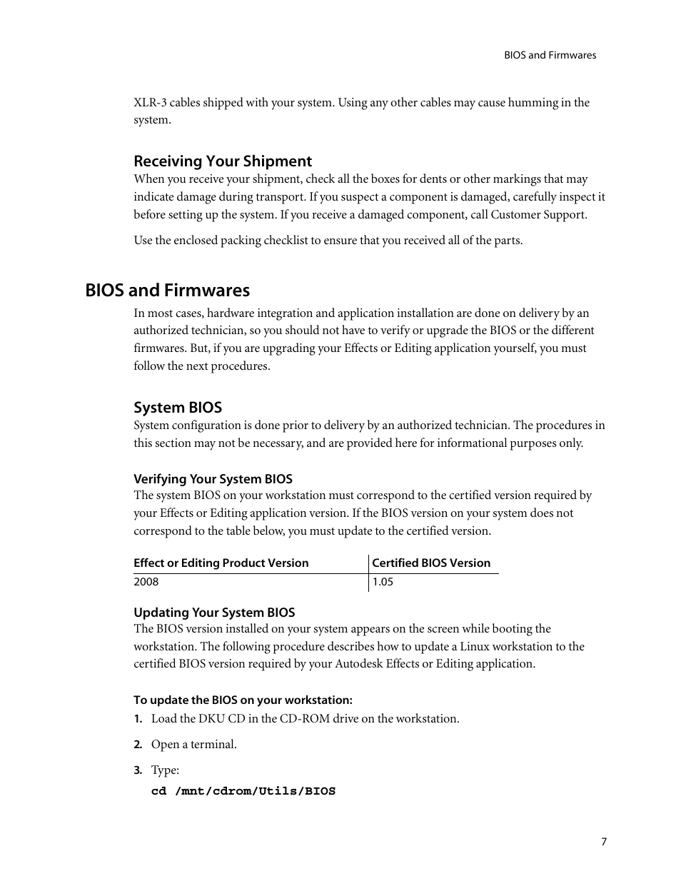 Receiving your shipment, Bios and firmwares, System bios | Autodesk HP Workstation xw9400 User Manual | Page 13 / 44