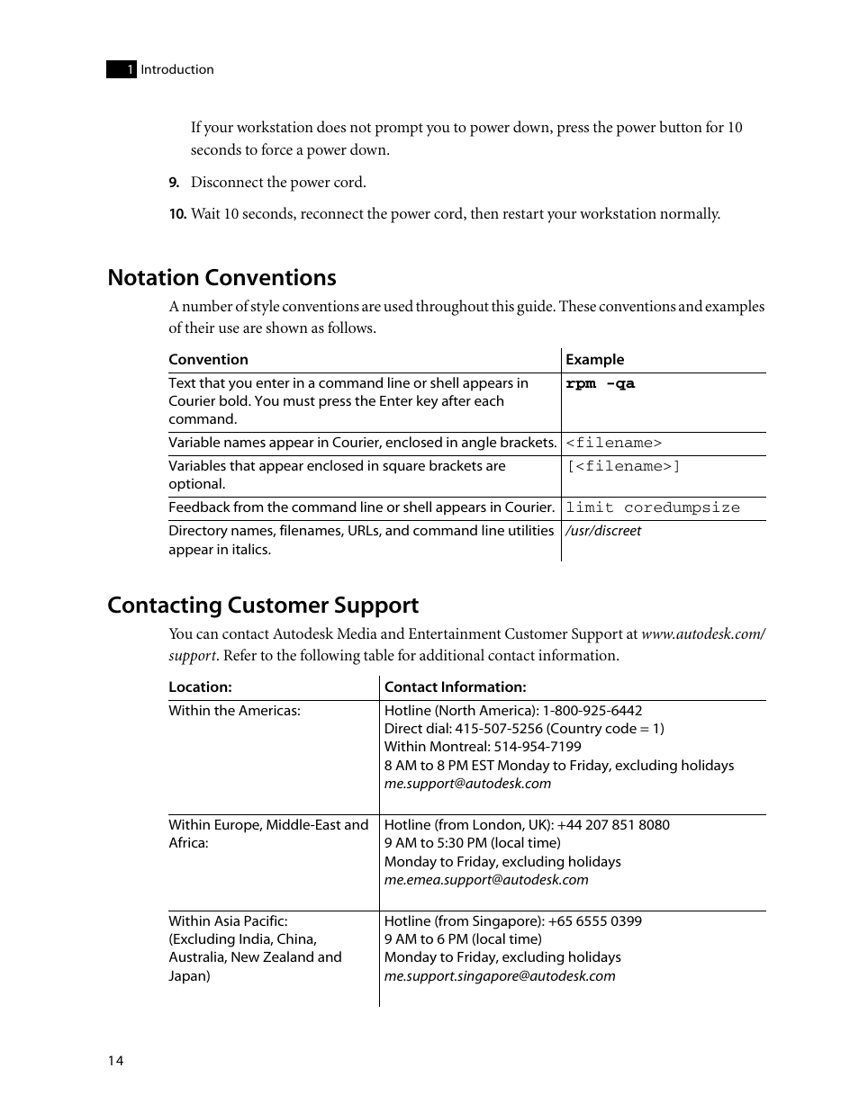 Notation conventions, Contacting customer support | Autodesk HP Workstation xw9400 User Manual | Page 20 / 44