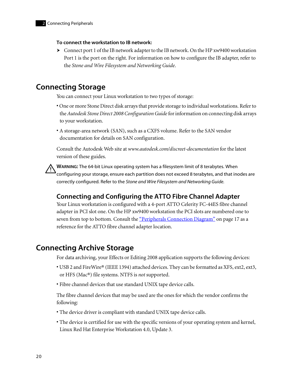 Connecting storage, Connecting archive storage | Autodesk HP Workstation xw9400 User Manual | Page 26 / 44