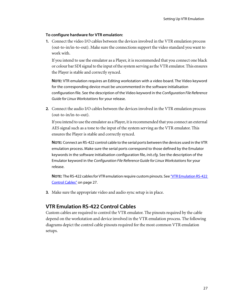 Vtr emulation rs-422 control cables | Autodesk HP Workstation xw9400 User Manual | Page 33 / 44