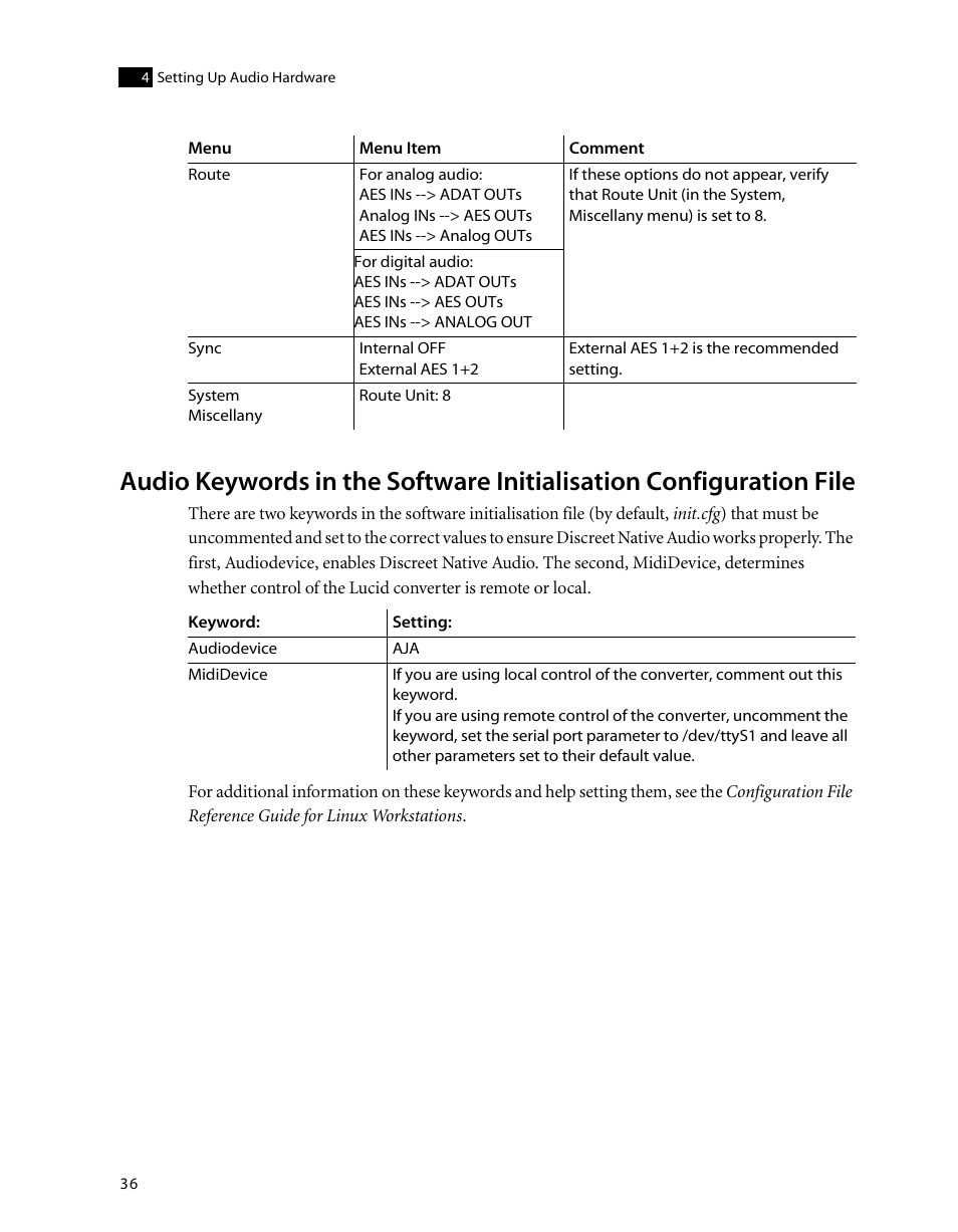 Audio keywords in the, Software initialisation configuration file | Autodesk HP Workstation xw9400 User Manual | Page 42 / 44