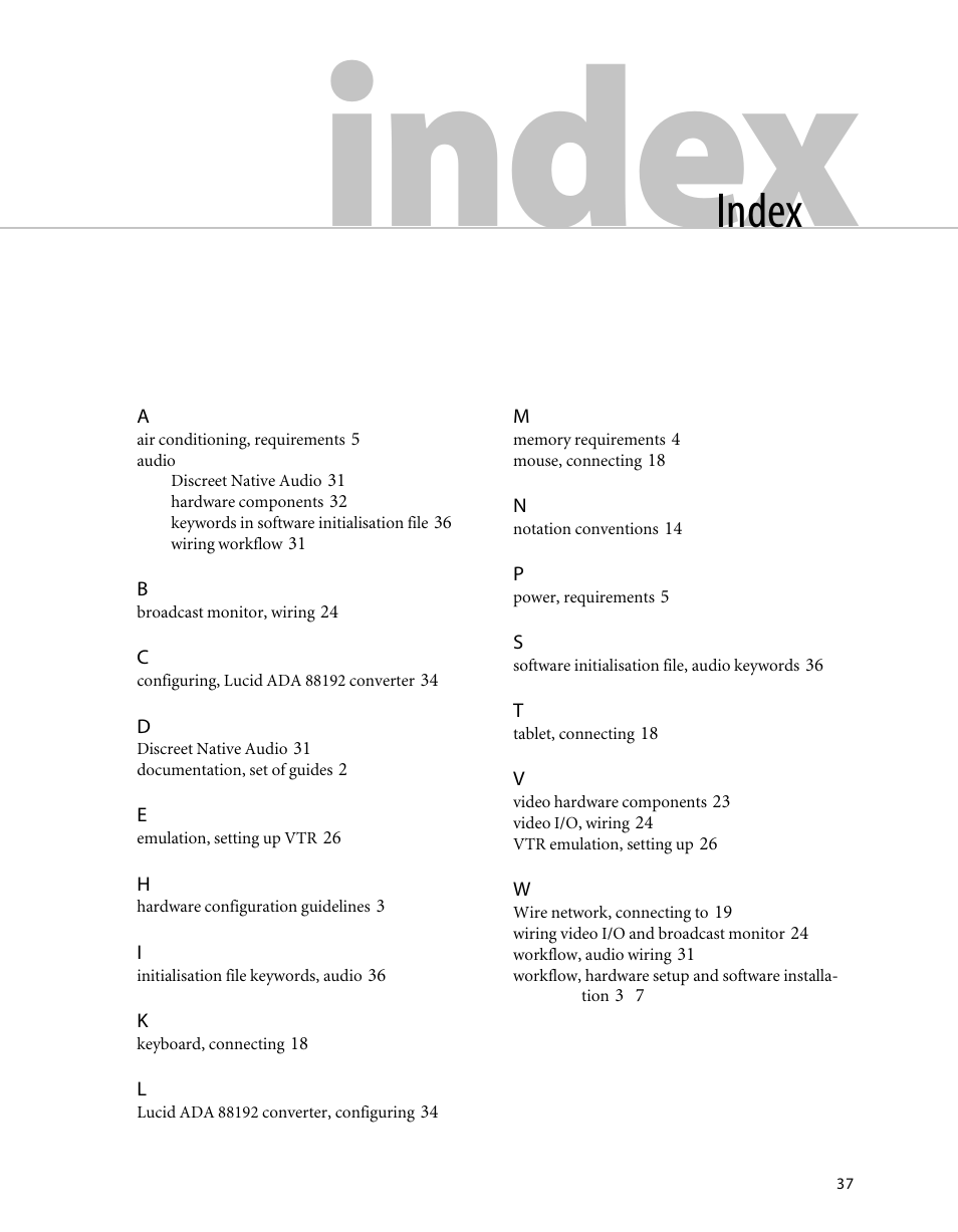 Index | Autodesk HP Workstation xw9400 User Manual | Page 43 / 44