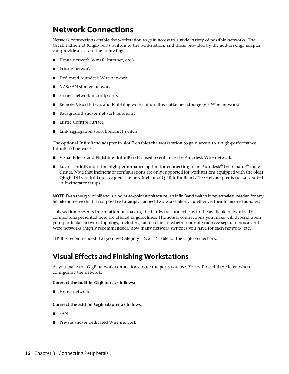 Network connections, Visual effects and finishing workstations | Autodesk Z800 User Manual | Page 20 / 52