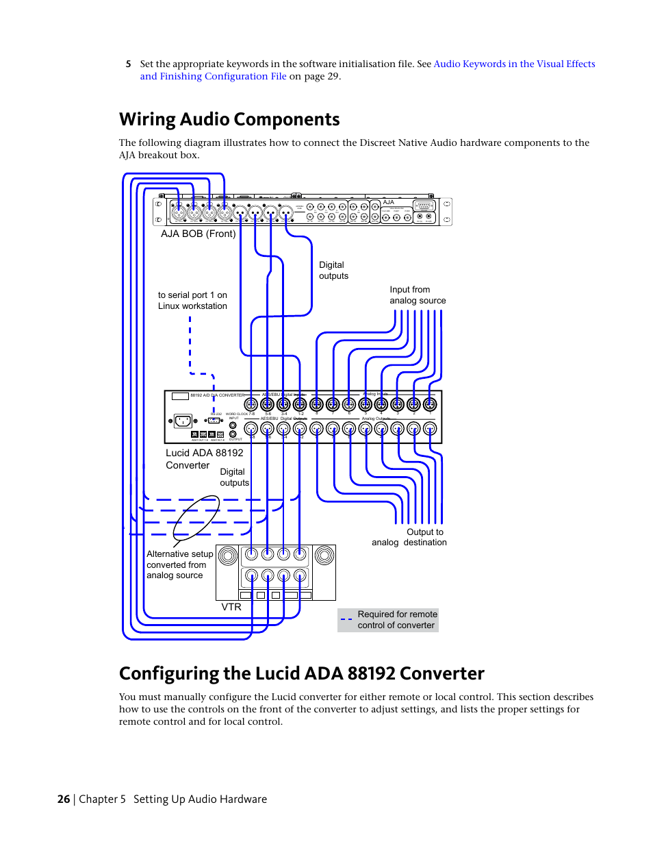 Wiring audio components, Configuring the lucid ada 88192 converter, Connect your audio hardware devices. see | Configuring the lucid ada 88192, Converter, 26 | chapter 5 setting up audio hardware | Autodesk Z800 User Manual | Page 30 / 52