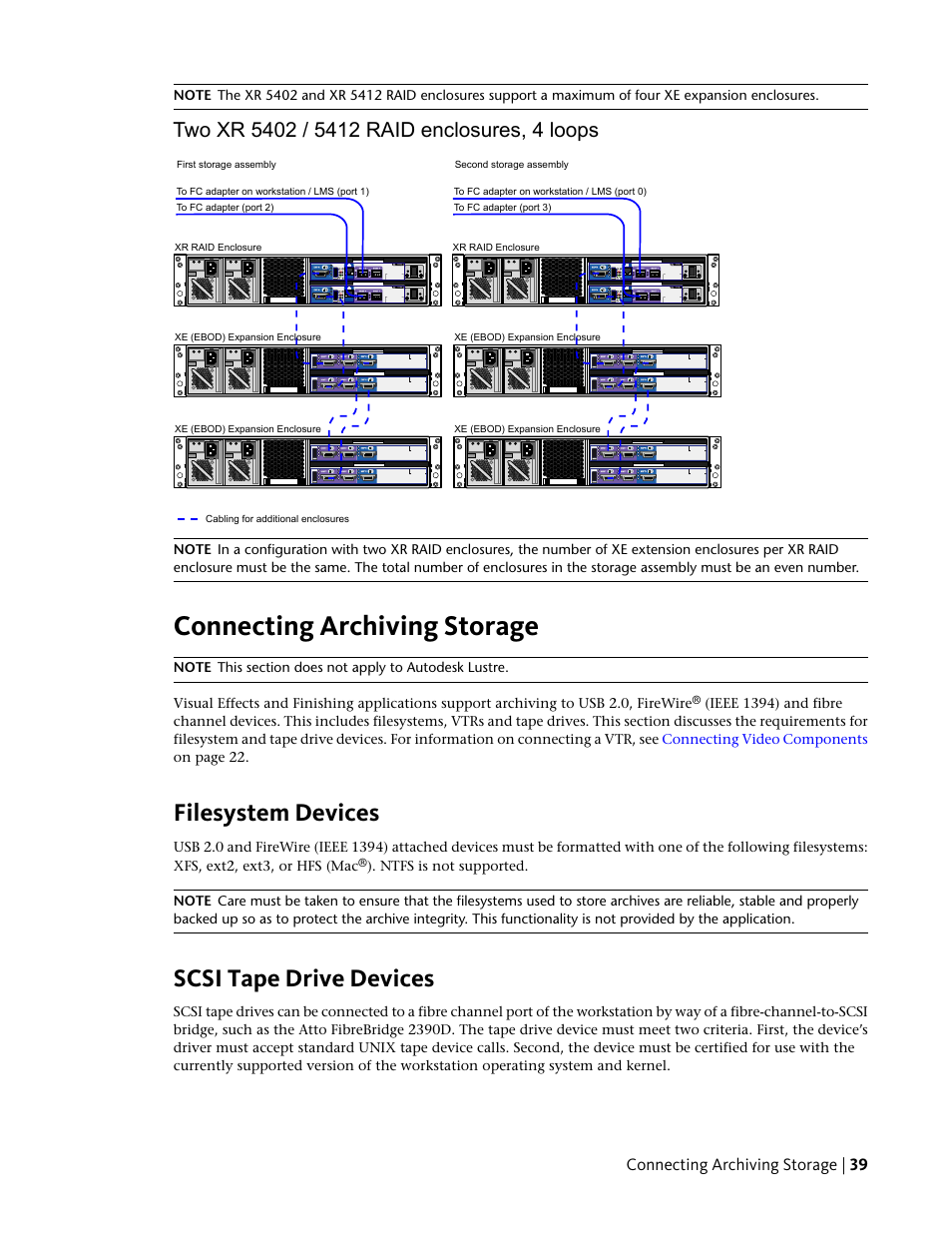 Connecting archiving storage, Filesystem devices, Scsi tape drive devices | Connecting archiving storage | 39 | Autodesk Z800 User Manual | Page 43 / 52