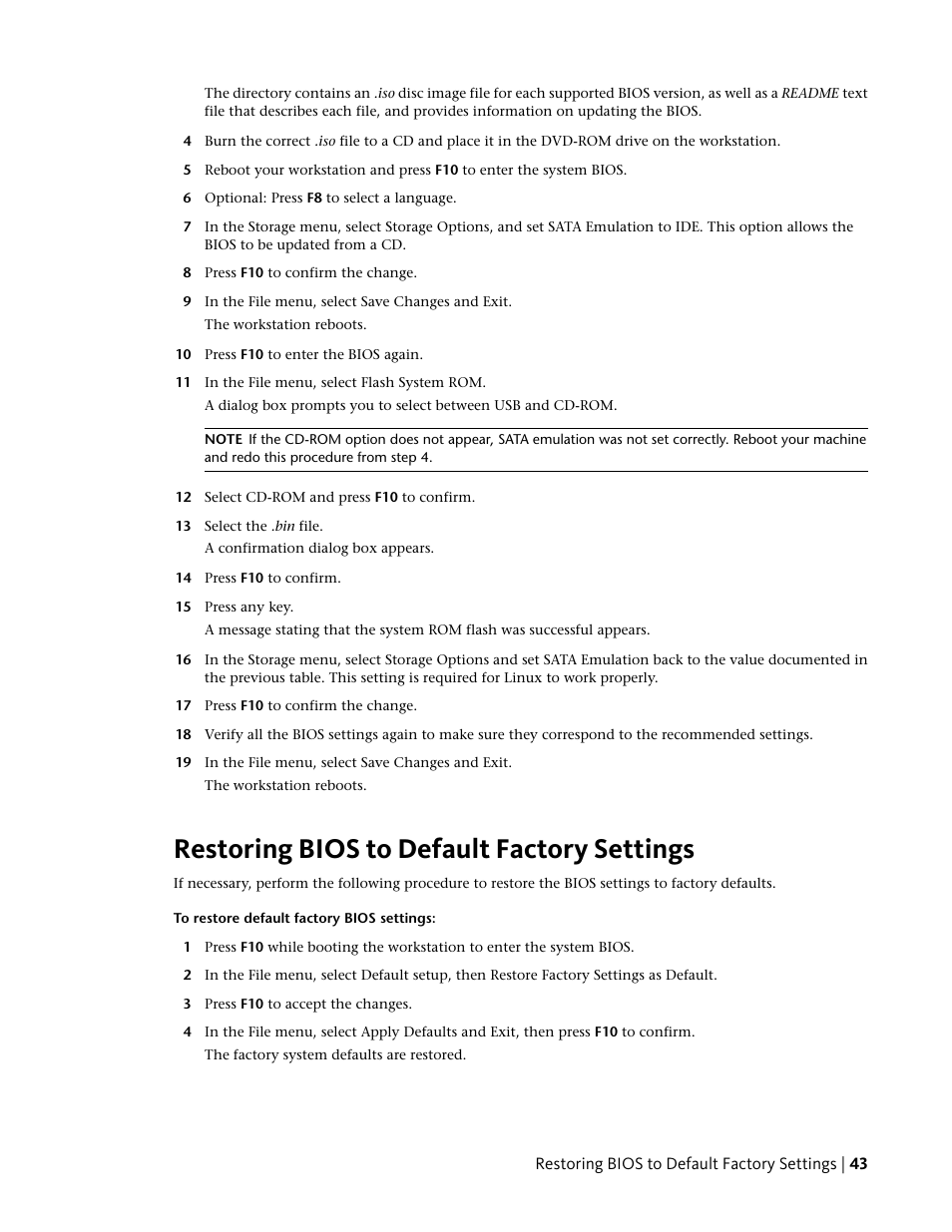 Restoring bios to default factory settings | Autodesk Z800 User Manual | Page 47 / 52
