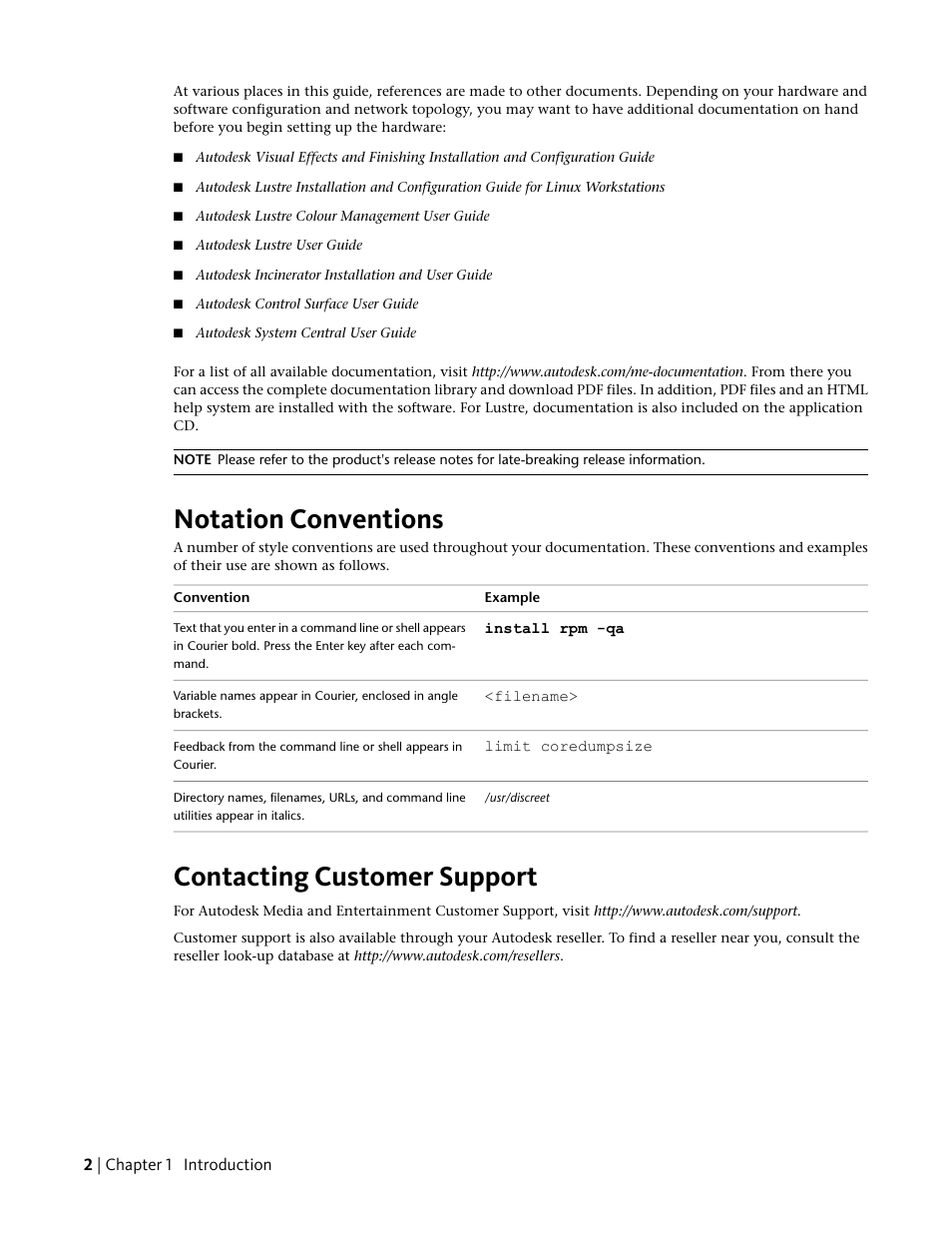 Notation conventions, Contacting customer support | Autodesk Z800 User Manual | Page 6 / 52