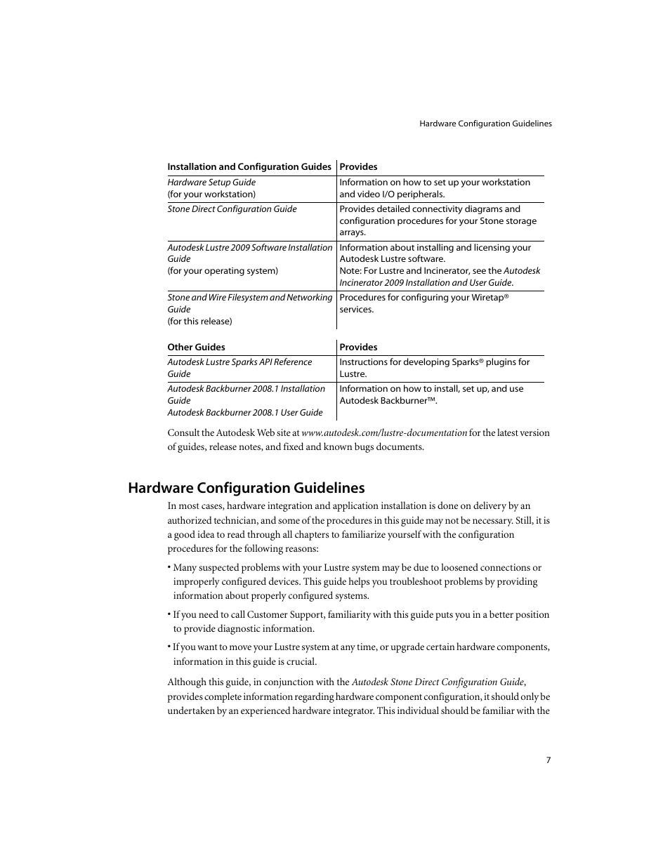 Hardware configuration guidelines, Hardware, Configuration guidelines | Autodesk XW8400 User Manual | Page 13 / 52