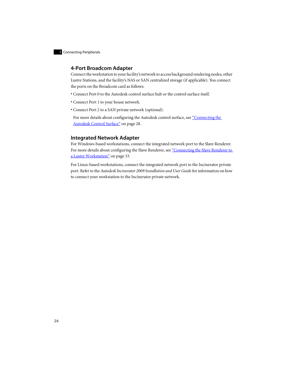 Port broadcom adapter, Integrated network adapter | Autodesk XW8400 User Manual | Page 32 / 52