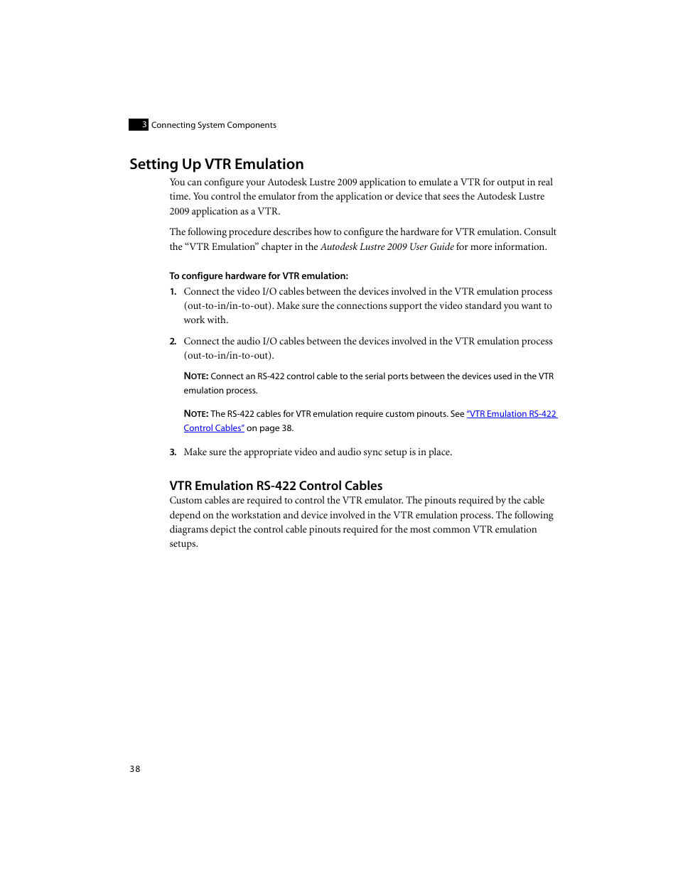 Setting up vtr emulation, Vtr emulation rs-422 control cables | Autodesk XW8400 User Manual | Page 44 / 52