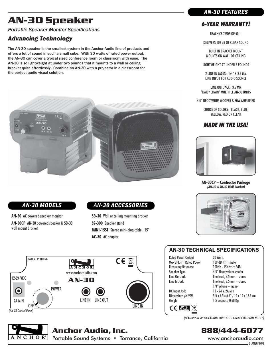Anchor Audio AN-30 User Manual | 1 page