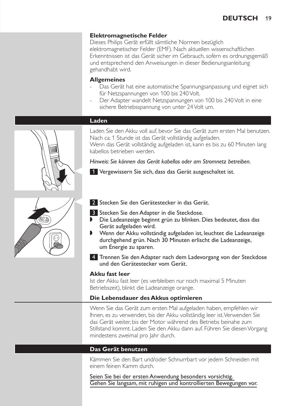 Philips BEARDTRIMMER Series 3000 Barttrimmer (Dreitagebart-Funktion) User Manual | Page 19 / 96