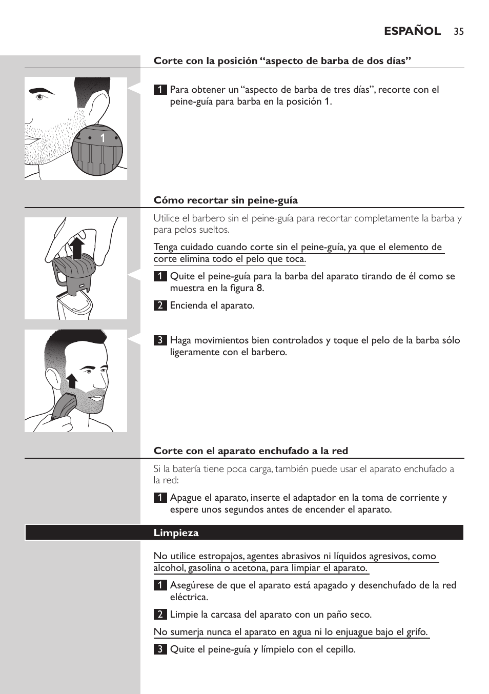 Philips BEARDTRIMMER Series 3000 Barttrimmer (Dreitagebart-Funktion) User Manual | Page 35 / 96