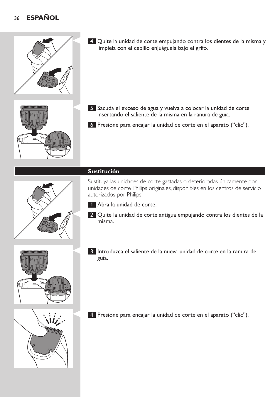 Philips BEARDTRIMMER Series 3000 Barttrimmer (Dreitagebart-Funktion) User Manual | Page 36 / 96
