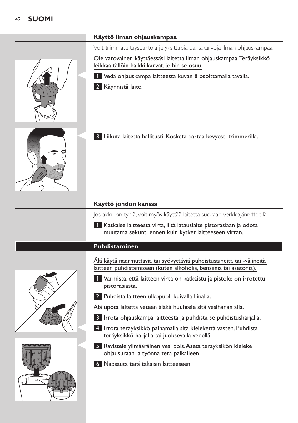 Philips BEARDTRIMMER Series 3000 Barttrimmer (Dreitagebart-Funktion) User Manual | Page 42 / 96