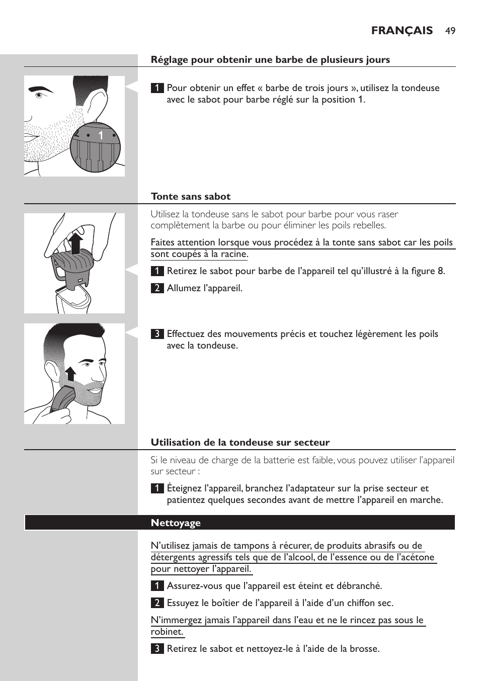 Philips BEARDTRIMMER Series 3000 Barttrimmer (Dreitagebart-Funktion) User Manual | Page 49 / 96