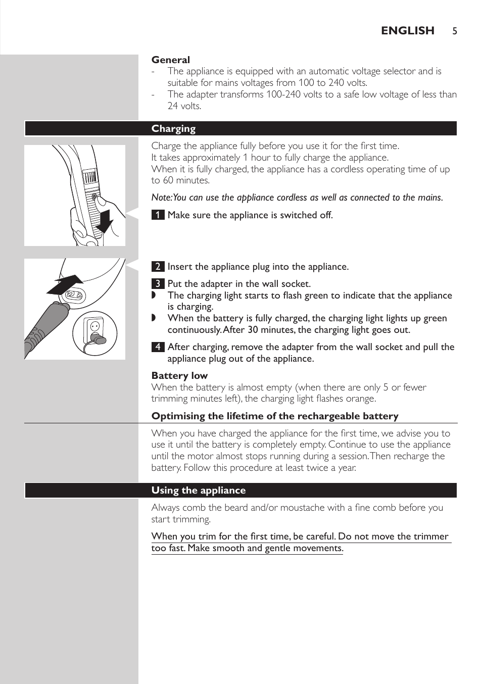 Philips BEARDTRIMMER Series 3000 Barttrimmer (Dreitagebart-Funktion) User Manual | Page 5 / 96