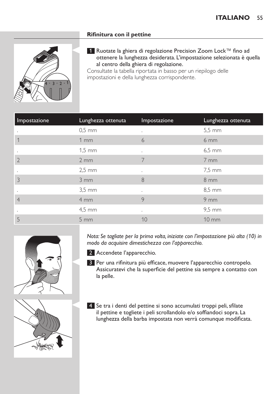 Philips BEARDTRIMMER Series 3000 Barttrimmer (Dreitagebart-Funktion) User Manual | Page 55 / 96