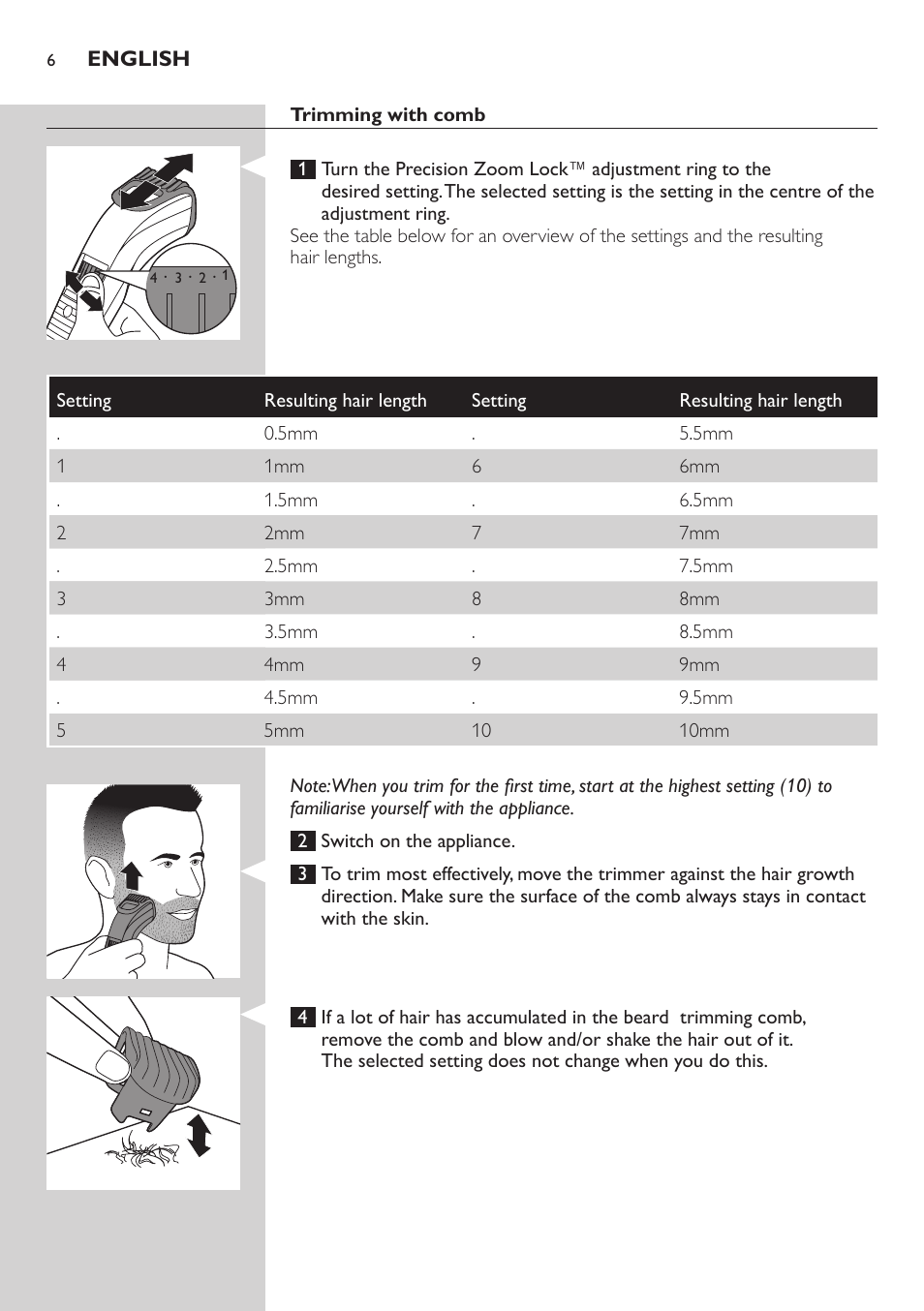 Philips BEARDTRIMMER Series 3000 Barttrimmer (Dreitagebart-Funktion) User Manual | Page 6 / 96