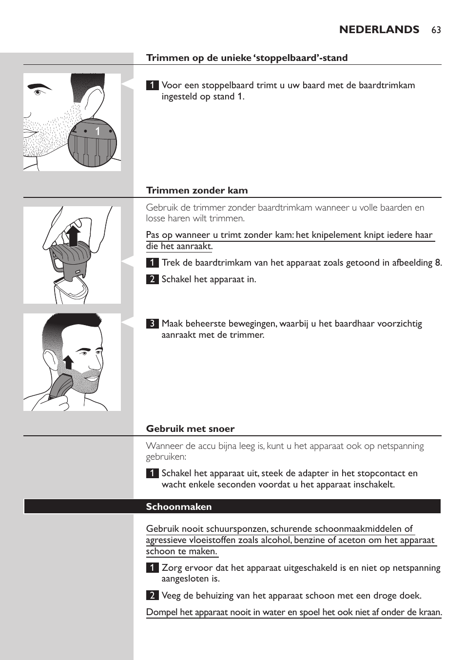 Philips BEARDTRIMMER Series 3000 Barttrimmer (Dreitagebart-Funktion) User Manual | Page 63 / 96
