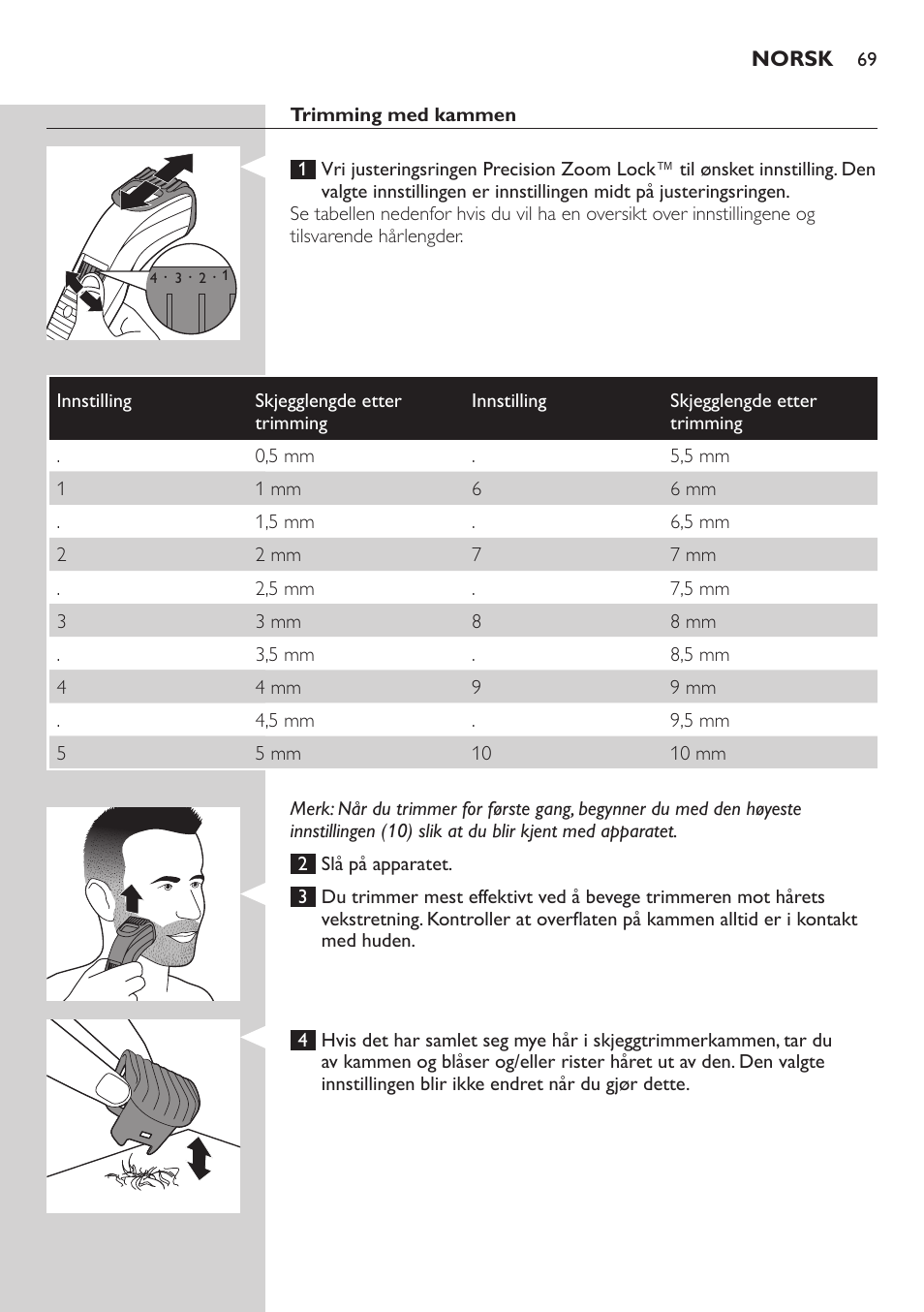 Philips BEARDTRIMMER Series 3000 Barttrimmer (Dreitagebart-Funktion) User Manual | Page 69 / 96