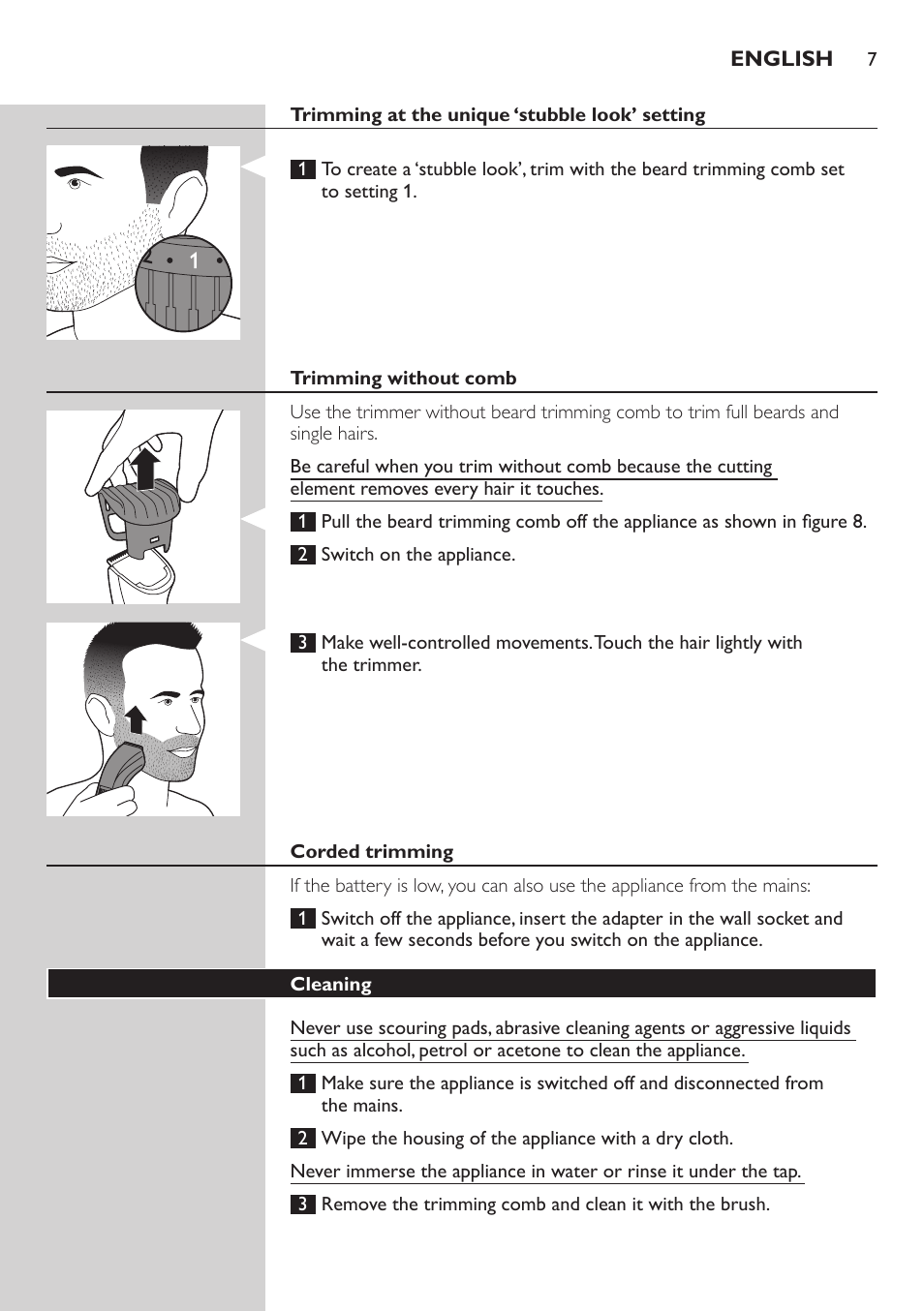 Philips BEARDTRIMMER Series 3000 Barttrimmer (Dreitagebart-Funktion) User Manual | Page 7 / 96