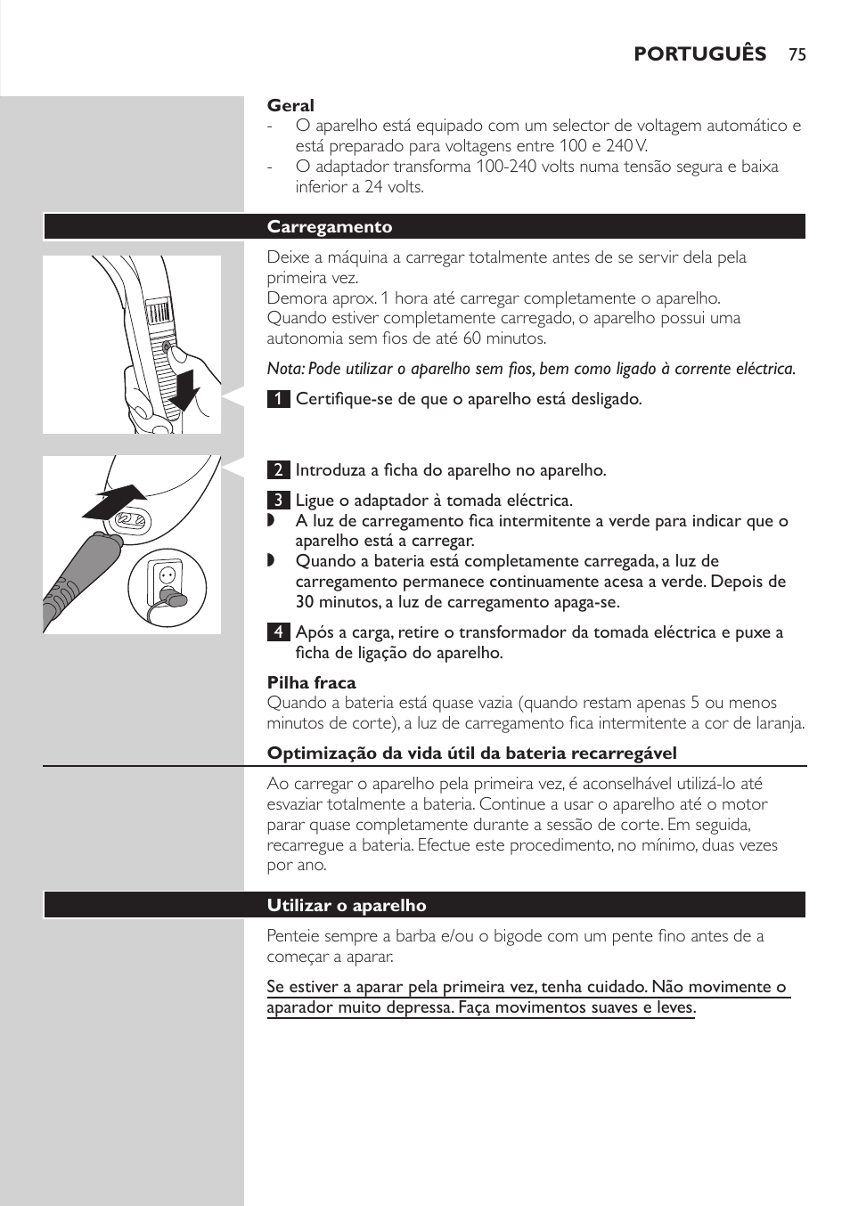 Philips BEARDTRIMMER Series 3000 Barttrimmer (Dreitagebart-Funktion) User Manual | Page 75 / 96