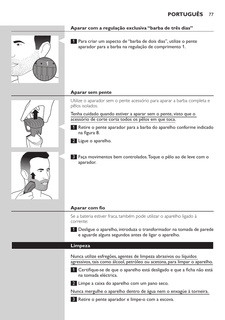 Philips BEARDTRIMMER Series 3000 Barttrimmer (Dreitagebart-Funktion) User Manual | Page 77 / 96