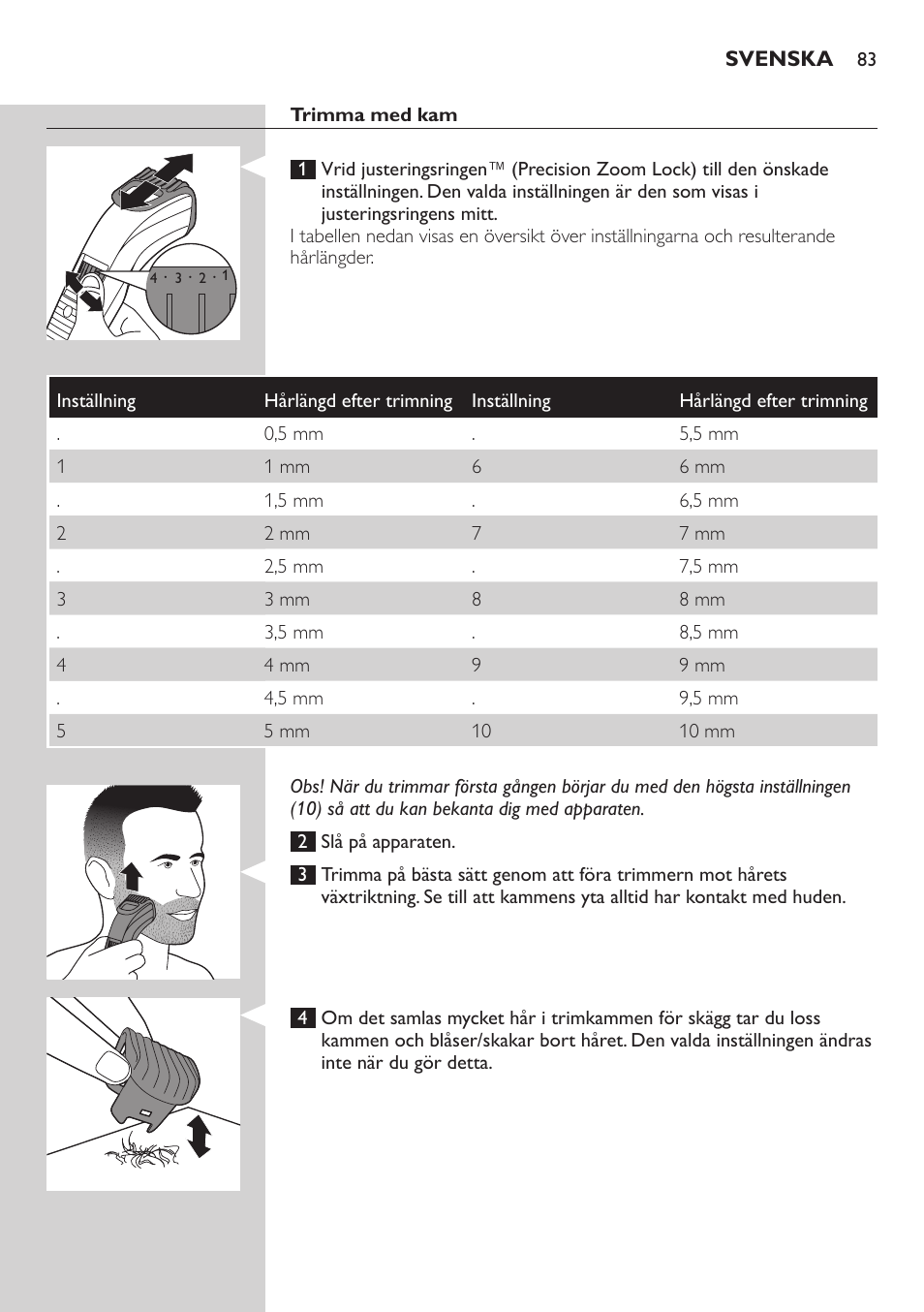 Philips BEARDTRIMMER Series 3000 Barttrimmer (Dreitagebart-Funktion) User Manual | Page 83 / 96